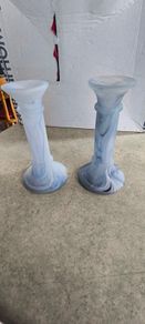 Set of 2 Colored glass Pud Vases / candlestick.