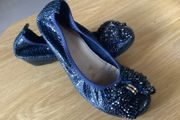 Navy Low Wedge Ballerina Shoes