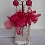Fuchsia Pink Clip On Tassel Chain Crystal & Pearl Earrings Image 2