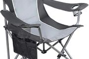 Oversized Camping Folding Portable Chair Heavy Duty Steel Frame Support 160kg Arm Chair with Cup Holder Quad Lumbar Back Chair for Outdoor/Indoor Gray-Black (FREE POSTAGE)