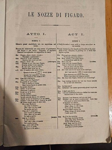 Official Libretto. The Original Italian, French And German Libretto With A Correct English Translation.  Le Nozzedi Figaro. In Good Condition.  See Photos For Same.