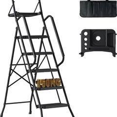 5 Step Ladder, Foldable with Tool Bag, Tray, Handrails, 150 kg Load Black metal frame, wide anti-slip pedals, soft-grip handles, compact storage, for kitchens, pantries, garages and DIY tasks
