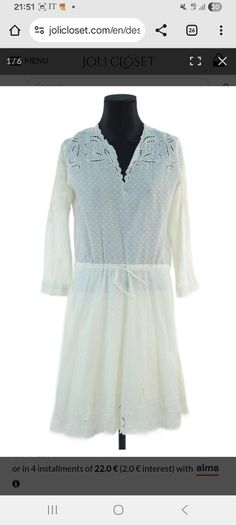 The Kooples Women's White Stitched Dots Embroidered Lace Cottagecore Dress M