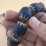 Antique Venetian Style Chevron Big Blue Glass Beads Strand Image 9