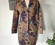 Vintage Y2K Jigsaw floral purple brocade tailored skirt suit UK 12-14 1990s power suit