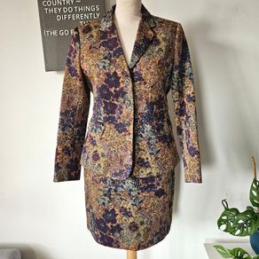 Vintage Y2K Jigsaw floral purple brocade tailored skirt suit UK 12-14 1990s power suit