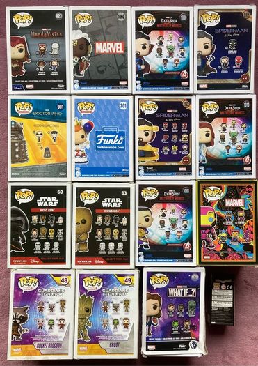 Funko Pops Pop Marvel, Guardians of the Galaxy, Star Wars, Doctor Who, Freddy Funko Collection Collector Blacklight Exclusive Doctor Strange Scarlet Witch Rocket Kyle Ren Chewbacca Voodoo