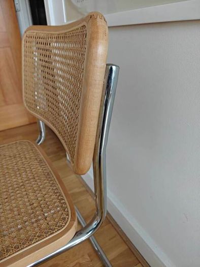 Pair of Mid-Century Modern Cesca Style Wicker & Chrome Dining Chairs