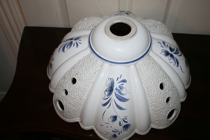 Vintage White and blue hand painted ceramic Ceiling Lampshade