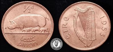 [#2439] - Ireland 1953 | Irish 1/2d | Irish Half Penny | KM.10 | UNC