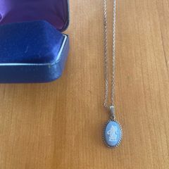 Wedgewood Vintage Blue Jasperware Winged Fairy pendant & chain