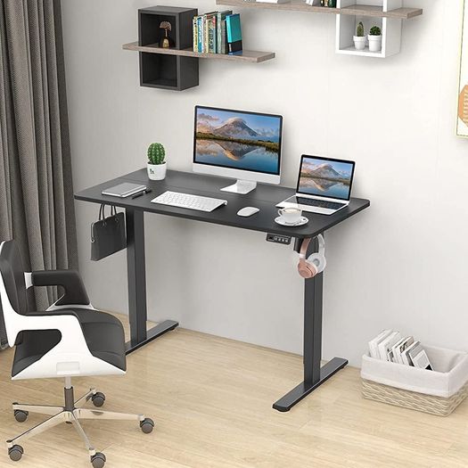 Electric Adjustable Office Stand Desk Computer Workstation with Preset Height Memory Controller, Metal, Brick red, 110 x 60 cm (FREE SHIPPING)