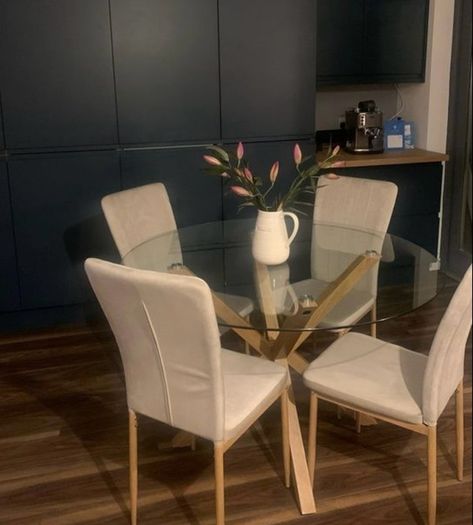 4 Beige Upholstered Dining Chairs