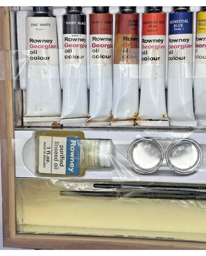 RARE Antique George Rowney No 9 Oil Colour Wooden Box Set - 1950s/60s Artist Case Prop