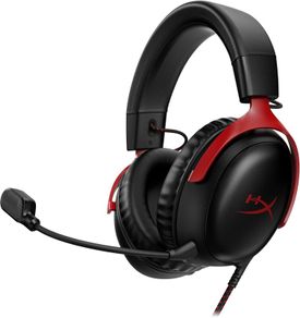 HyperX Cloud III  Wired Gaming Headset, PC, PS5, Xbox Series X|S, Angled 53mm Drivers, DTS, Memory Foam, Durable Frame, Ultra Clear 10mm Mic, USB C, USB A, 3.5mm  Black/Red
