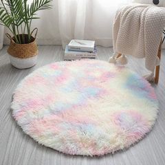 Round Fluffy Rainbow Area Rugs for Girls Room, Modern Fluffy Colorful Rugs Cute Floor Carpets, Shaggy Circel Playing Mat for Kids Baby Girls Bedroom Nursery Home Decor