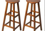 2 PCs Bar Stools Chairs, Acacia Wood-Teak Colour