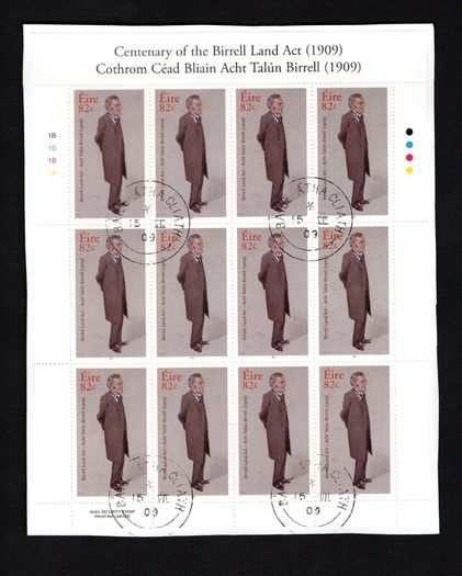 2009 Ireland Centenary of the Birrell Land Act (1909) Stamp Sheetlet Plate 1B1B1B1B Fine CDS Used with Dublin cancel of 15th July 2009 (First day of issue)