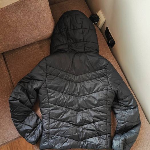 Black Hooded Multi-Zipped Puffer Jacket by Bershka Size L