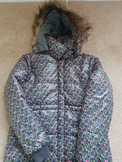 Girls Spotty Fur lined Coat - as New