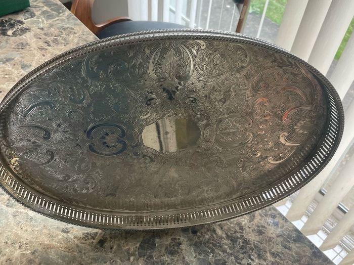 silver plated on copper sheffield oval tray