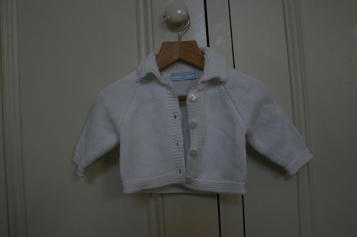 The Little White Company White Cotton Knit Cardigan Age 0 - 3 Months - Like New
