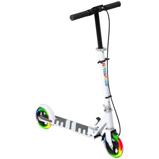 Kids Scooter 3-8 Years, Foldable 2-Wheel Scooter with LED Light-Up Wheels, 4 Height Settings, White