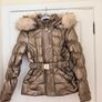 River Island Metallic Belted Puffer Coat with Faux Fur Hood - size UK 10 Image 2