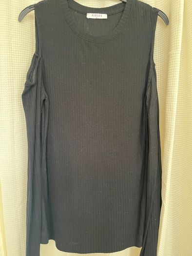 New Pieces Cold Shoulder Black Top