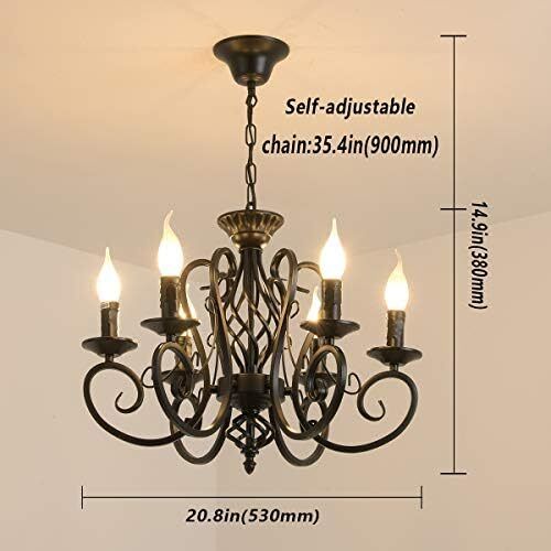 Iron Chandelier Antique Candle Style Black 6 Lights