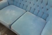 Blue velvet Dutch buttoned sofa immaculate condition
