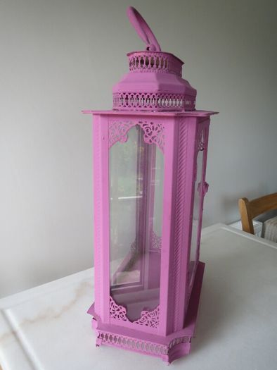 large metal pink lantern candle holder