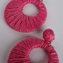 Hot Pink Raffia Woven Stud Hollow Out Woven Hoop Earrings Image 3