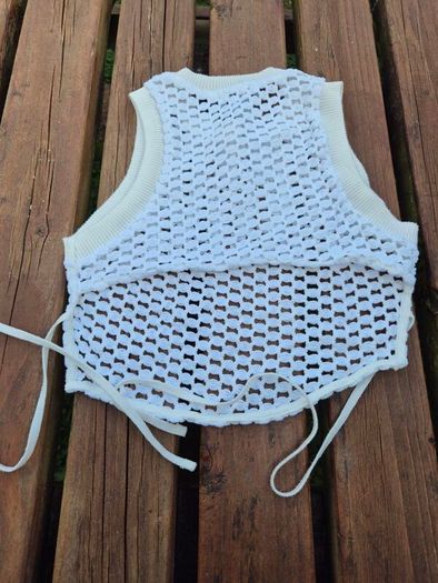 Bershka White Crochet Tie Top, Size UK8