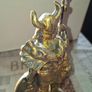 Large Vintage Toy Large Viking Warrior Statue, with a Horned Helmet, a round Shield, and a Spear Image 3
