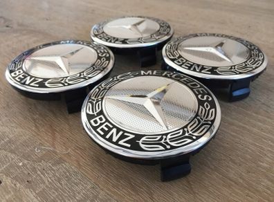 75 mm Mercedes wheel Caps 4pcs Black Silver