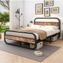 King Size Bed Metal Platform Bed Frame with Wood Headboard, Image 3