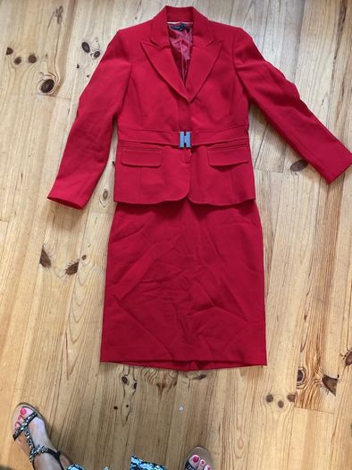 red skirt suit Anne Klein