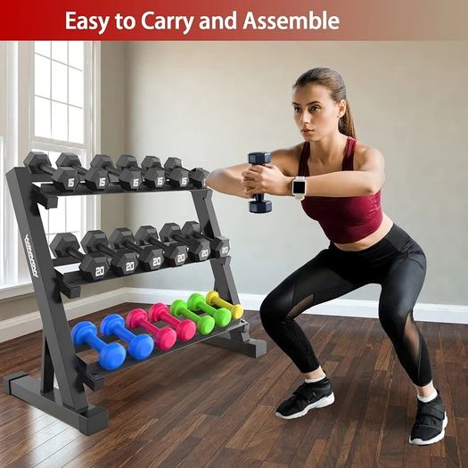 3 Tier Dumbbell Rack Home Gym Dumbbell Storage Stand Weights Storage Rack for Dumbbells
