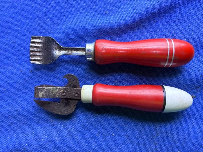 Vintage tin opener and butter curler