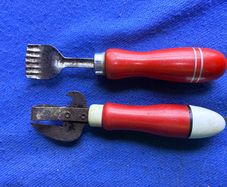 Vintage tin opener and butter curler