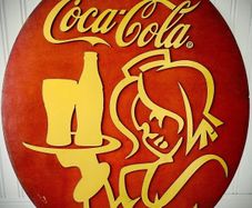 Rare 110cm Coca-Cola Tavern Double Sided Wood Swing Sign 3D Metal Relief 1970s