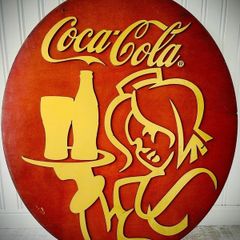Rare 110cm Coca-Cola Tavern Double Sided Wood Swing Sign 3D Metal Relief 1970s