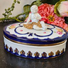 Vintage Genuine Capodimonte Porcelain Cherub Jewelry Box