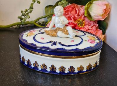 Vintage Genuine Capodimonte Porcelain Cherub Jewelry Box