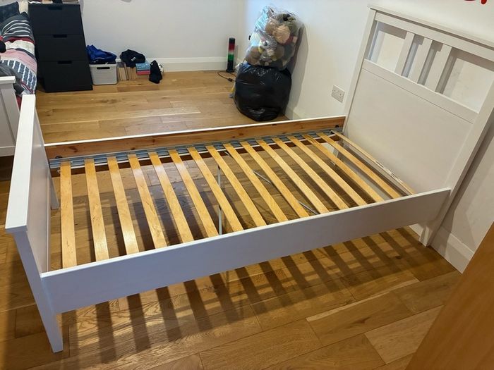 IKEA Hemnes single bed in white.