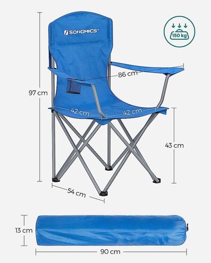 Set of 2 Folding Camping Chairs, Comfortable, Heavy Duty Structure, Max. Load Capacity 150 kg, with Cup Holder, Outdoor Chairs, Blue (FREE SHIPPING)