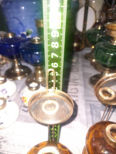 4 Beautiful Old Mirror Blue, Green, Brown Glass Oil Lamps, Postage Available