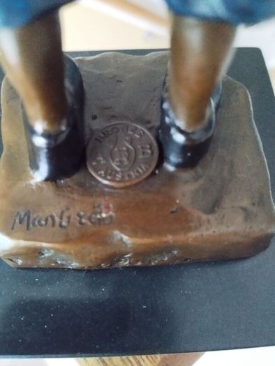 Smoking Boy - Cold Painted Bronze, Marble, Signed