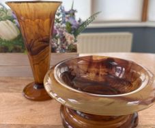 3 pieces of Davidson vintage amber cloud glass